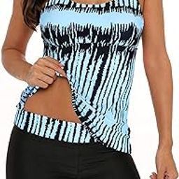 Bathing Suits for Women High Waisted Swimsuits Tummy Control Two Piece Tankini Ruffled Top with Swim Bottom Bathing Suits-image-3
