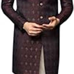 Men's Indo-Western Sherwani Churidar Set, Purple Cotton, Jacquard Mandarin Collar Regular Fit Long Sleeves-image-83