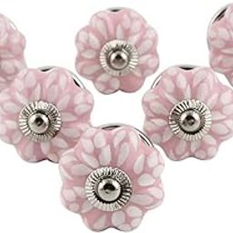 Indian-Shelf Pack of 6 Pink Door Handles- Ceramic Drawer Pull- Melon Door Pull- Leaf Drawer Knob- Dresser Knob- Flower Knobs for Dresser Drawers- Dresser Knobs- Door Pull Knob-image-3