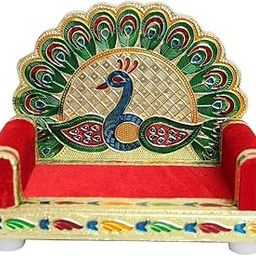 SHIVMART Modern Wooden Meenakari Peacock Design Singhasan for Laddu Gopal – Decorative Pooja Mandir Sinhasan for Religious Rituals-image-18