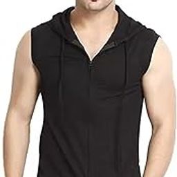 Men's Cotton Blend Hooded Sleeveless Tshirt-image-64