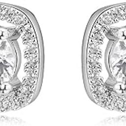 92.5 Sterling Silver Classic Brilliant Solitaire Halo Earrings, With Cushion Halo, Elegant Whites Collection, Gift for Girls and Women, BIS Hallmarked-image-2