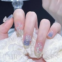 THR3E STROKES Press-On Nails, FakeNails Manicure set Salon look Nails Includes 24Nails, 1sheet gluetabs,1 Alcohol wipe,1 Manicure Stick, 1 Mini file PN-40-28