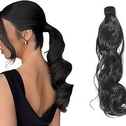 VIVIAN Natural Looking Wavy Ponytail Hair Extension - 24 Inch Full Head Long Black Wig for Women (Pack of 1)-image-118