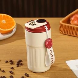 JUGTE Coffee Mug Cup Digital Display, Thermos Flasks, 460 ml, 316 Stainless Steel Travel Mug, Insulated Vacuum Thermal Mug, Leak-Proof Travel Mug with Lid for Coffee ((White Red) 1)-image-68