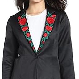 Black Embroidered Notch Lapel Collar Long Sleeves Casual Blazer for Women-image-0