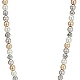 Rhodium Plated Tri Color Pearl Necklace for Women with Fireballs and White, Grey & Golden Pearls-image-66