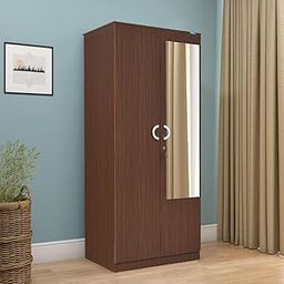 Nilkamal Massif 2 Door Wardrobe with Mirror | Engineered Wood Almirah |1 Hanging Rod & 3 Storage Shelves in Cabinet|1 Year Warranty | Legno Oak-image-79