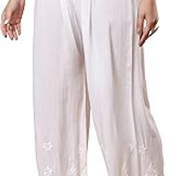 Women's Hand Embroidered Lucknowi Chikankari Modal Palazzo White-image-1