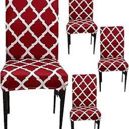 Weavers Villa Elastic Chair Cover Stretch Removable Washable Short Dining Chair Cover Protector Seat Slipcover (Pack of 4, Maroon)-image-80