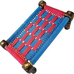 Handcrafted Wooden Charpai Muda Stool with Blue and Red Paracord Weaving, Traditional Indian Design-image-92
