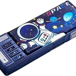 Sanghariyat Plastic Multifunctional Space Password Lock Double Sided Compass Box For Kids, Pencil Box For Boy & Girl, Aesthetic Stationary Items, Space Astronaut Theme Pencil Case, Blue-picture-22