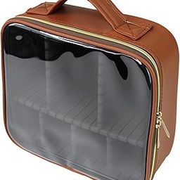 Coslifestore-Cosmetic Case, Travel Makeup Case with Handle, Transparent Makeup Case, Portable Makeup Bag for Cosmetics/Skincare Products/Toiletries (Brown)-image-41