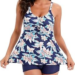 Bathing Suits, Printed Polyester Tankini Tank Top Shorts for Beach Pool Party (XL)-image-54