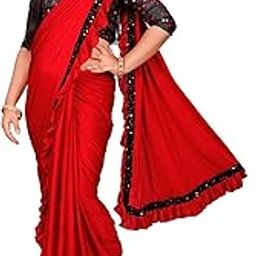 NILKANTHVARNI CREATION Kids Girls Lycra Blend Ready to Wear Saree With Sequence Blouse Piece (5-6 to 7-8 yrs) (Red)-12