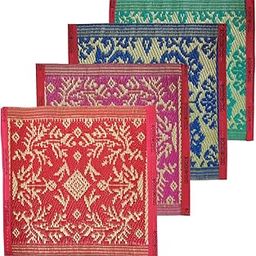 Cloud7 Plastic Aasan | Outdoor Pooja Prayer Mat | Sitting Mat | Multi-Colour | Square Design | Size 1.5 × 1.5 Feet | Set of 6 Pcs-22