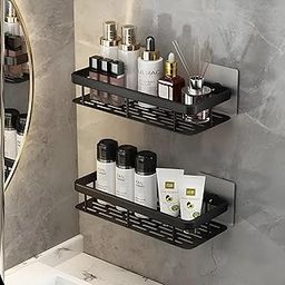 Multipurpose Self-Adhesive Aluminium Bathroom Wall Mounted Storage Organizer Shelf Holder/Rack/Bathroom Accessories (Pack of 2, Black)-28