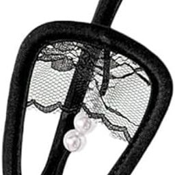 5xWomen Sexy Sheer Lace Pearls C String Thong Invisible Underwear Panties Black-image-46