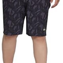 Plus Size Men's Regular Fit Swim Shorts, Geometric Print, Brown, Built-in Compression Liner-image-1