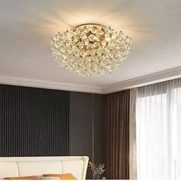 The Crafted Gesture Luxe-Gold Crystal Ceiling Fixture|Sparkling Round LED Fixture with 3-Color Lighting for Kitchen, Bar, Living Room & More|Inverted Dome with 300mm-image-11