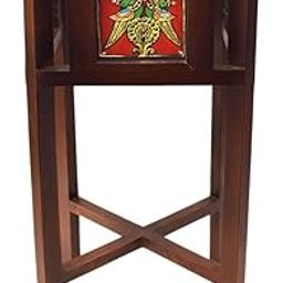 Tarang Arts White Marble Topped Wooden Stool with Tanjore Painting Small, Mango Wood 4 Legs Table | Stool for Living Room/Dinning/Bed & Hotel Room (25x12 Inches)-image-28
