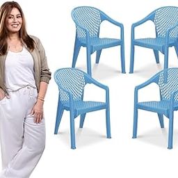 MAHARAJA Plastic Chair Set | Plastic Chair for Home, Living. Dining Room Office Kitchen Restaurant Canteen Hotel Garden, Strong and Sturdy Structure Chair with Arm Rest. (Blue, Pack of 4)-image-60