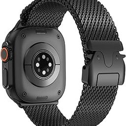 Croiky Parachute Buckle Stainless Steel Metal Straps Compatible With Apple Watch Band 46mm Series 10, iwatch Ultra 2|Ultra Band 49mm, 9|8|7 45mm, SE2|6|5|4 44mm, 3|2|1 42mm - Black-22