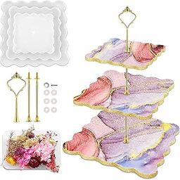 EKTA STATIONERY ? Resin Mold & Resin Cake Stand Mould Coaster Mould Resin Tray Mold with Metal Fixed Column(Not Include Decorative Accessories) (3-Layer Stand Resin Mold) (Square Tray Mould)-14