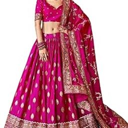 Women's Art Silk Sequins Zari Embroidered Art Silk Semi Stitched Lehenga Choli With Dupatta (5111-Pink-Womens-Lehenga-Choli-Latest; Free Size) (Pink)-32