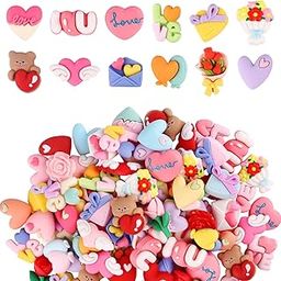 100PCS Valentine’s Day Slime Charms Kalolary Valentine Resin Flatback Charms Heart Rose Flower Resin Embellishments Ornaments Kawaii Love Craft Decoration for Craft Scrapbook Phone Case DIY Making-image-57