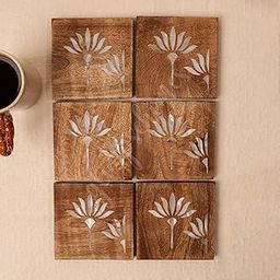 Glimpse Homes Pearl Blossom Wooden Coasters | Handmade with Mother of Pearl Inlay (6)-image-1