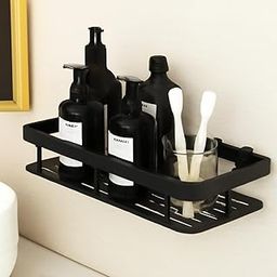 EasyTac Bathroom Organiser Without Drill/Self Adhesive Shelf for Bathroom Wall/Aluminium Bathroom Shelf with Magic Stickers (12x5 inches, Matt Black)-image-126