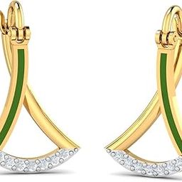 14KT Yellow Gold Diamond Trell Enamel Hoop Earrings for Women-image-30