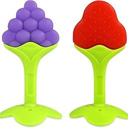 GLUN® Silicone Baby Teething Fruit Shape Toy for 0-12 Months, 2 Piece BPA Free Silicone Soothing Teether Soft & Safe Gum Relief Toy Pack of 2-14