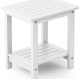 YEFU Outdoor Adirondack Side Table，2-Tier Square Hips Plastic End Table, Outside Patio Side Table, All Weather Resistant Waterproof Coffee Table for Indoor, Pool, Porch, Garden, Backyard-White-picture-27