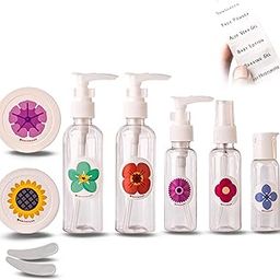 Travel Bottle Kit for Toiletries | Leak Proof & Refillable | Small Empty Bottles, Jars & Sprays for Shampoo, Bathroom & Makeup | Travel & Airport Friendly (Floral, Essential)-56