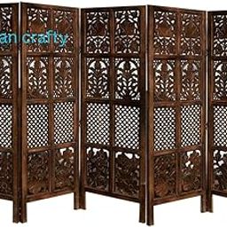 Wooden Room Separator Screen – Hand-Carved, Foldable Partition for Bedroom & Office – Brown Finish (5 feet 5 Panel)-image-60