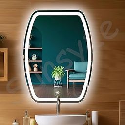 Sunsyze Irregular Stylish 18x24 Wall Mounted Led Mirror in 3 Lighitng Options and Dimmable Feature with Touch Sensor for Bathroom, Living Room, Vanity Room, Bedroom and Wash Basin-picture-30