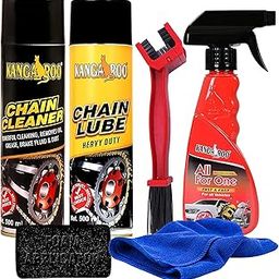 Kangaroo Chain Lube Spray & Chain Cleaner Lubricant Spray(500 Ml Each) with Chain Cleaner Brush Car and Bike Polish Shiner(200 Ml) 1 Microfiber Cloth with Foam Applicator.-9