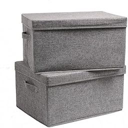 Rectangular Foldable Large Linen Laundry, Clothes, Books, Toys Storage Living Hamper Box with Lid and Handle, Large, Pack of 2-Grey, Large-9