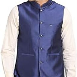 Men Giza Cotton Indigo Blue Dobby Print Formal Nehru Jacket-image-54