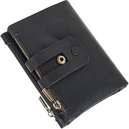 Casual Double Zipper Wallet for Men Capacity Multi Card Holder Blocking Retro Handbag Black for Office and Daily Use, Black, Size 1, Modern-image-3