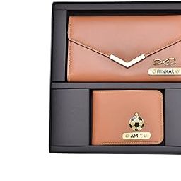 Customized Anniversary Gift For Couple | Personalized Anniversary Gift Set For Couple With Name And Charm | Customized Leather Lady Wallet & Men Wallet, Tan-picture-16