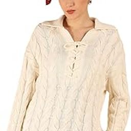 Women's Cotton Full Sleeve Off-White Cable Knit Lace-Up Sweater-image-41