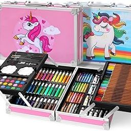 Unicorn Art & Craft Painting Box, Big Coloring Suitcase Multiple 145 Color Kit, Professional Drawing Water Color Pencils, Oil Pastel, Sketches & Acrylic Paint Brush for Girls and Boys (Unicorn)-7