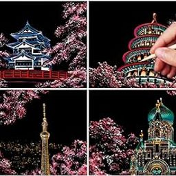 4PCS Scratch Paper Creation Pattern Building Sakura Scratch Pad Kit with Stylus-image-41