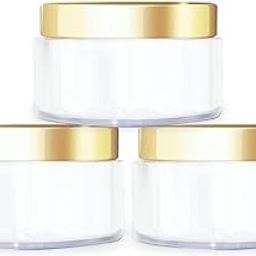Cosmetic Grade White Empty Plastic Storage Jar with Golden Top Lid Portable Refillable & Reusable Cosmetic Screw Cap Container for Face Cream Lip Balm with Inner Lid Zero Spillage 50gm Pack of 3-1