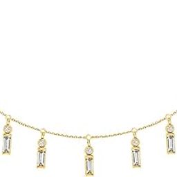 Dainty Dangle Emerald Shape Diamond Charm Choker Necklace | Tiny Cute Bar Drop Dangling Necklaces for Women And Girls-image-30