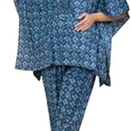 Women's Blue Printed Maternity Kaftan Top With Pant Set-picture-28