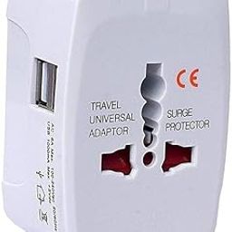 Universal Travel Adapter with USB Port and Surge Protection, International Power Plug, White-48